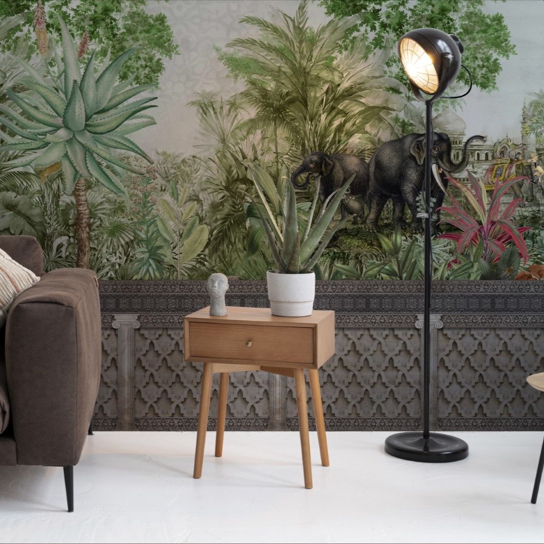 Papier peint forêt tropicale aux couleurs vives et palais caché
