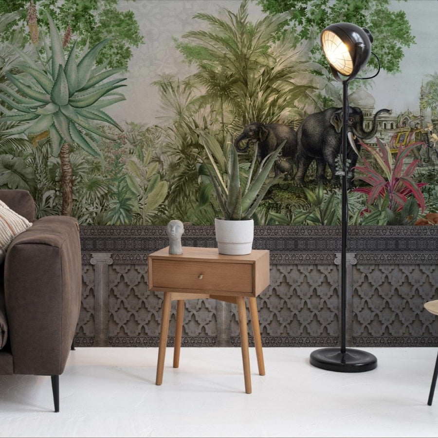 Papier peint forêt tropicale aux couleurs vives et palais caché