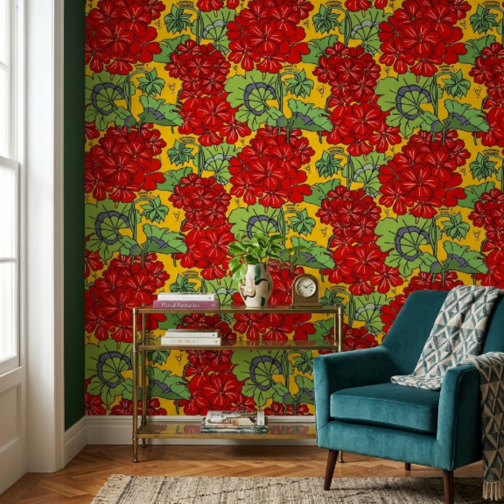 Papier peint Enriquezland LoveGeranei jaune et rouge