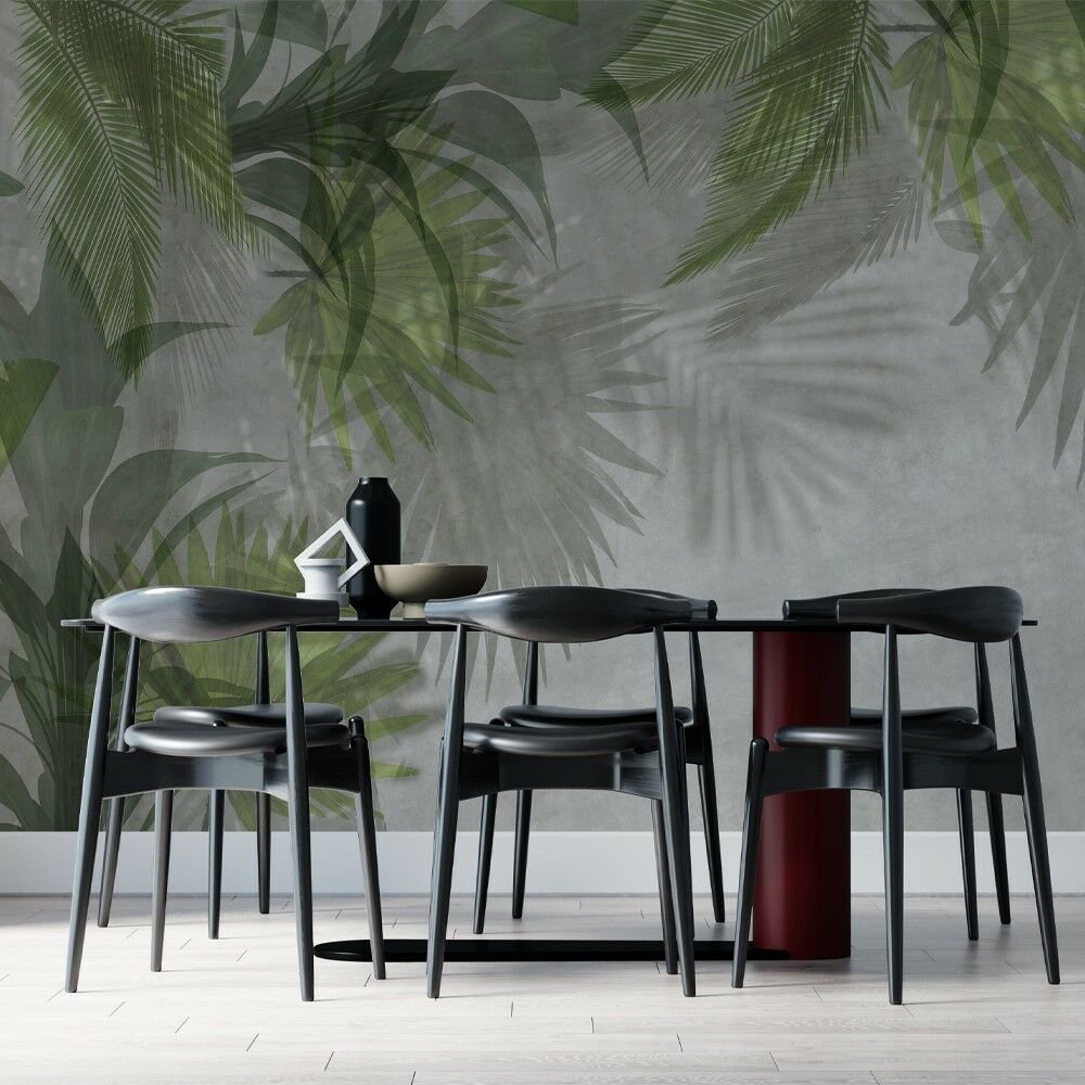 Papier peint feuillages verts tropicaux ombrés