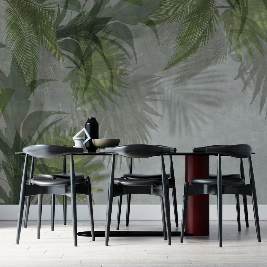 Papier peint feuillages verts tropicaux ombrés