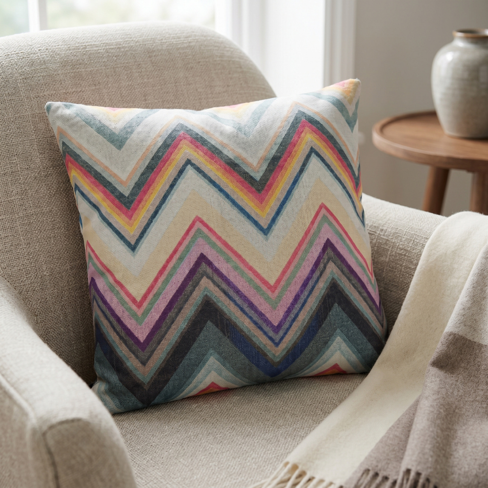 Coussin décoratif à motif zigzag en dégradé pastel