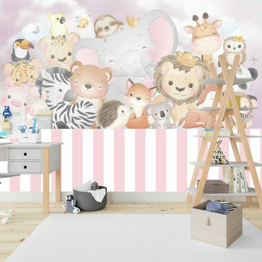 Papier peint chambre d'enfant petits animaux joyeux, série Yargı