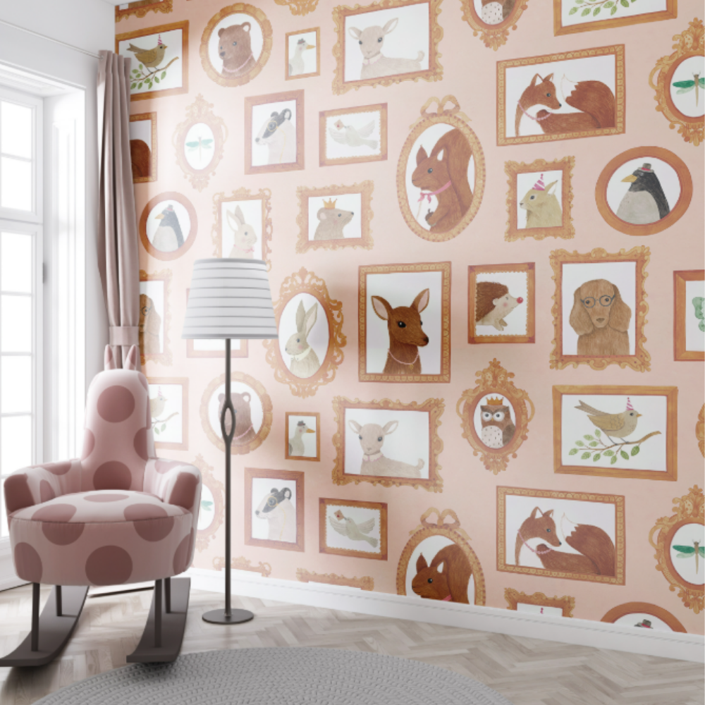 Papier peint chambre d'enfant animaux mignons en cadres de conte