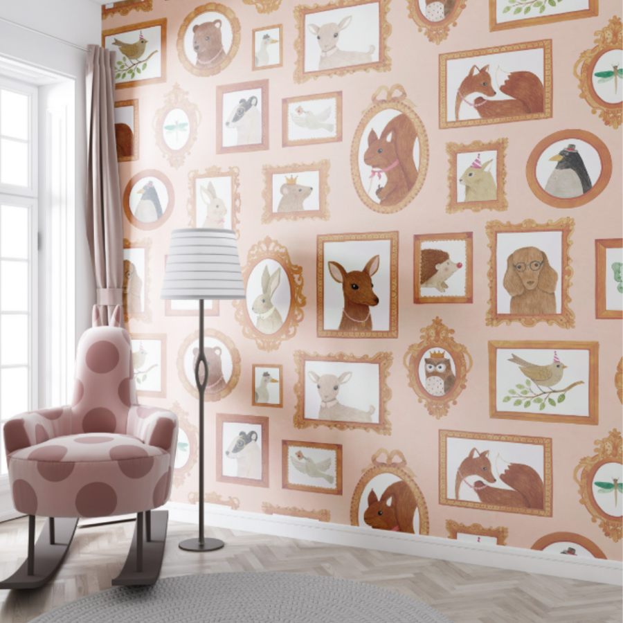 Papier peint chambre d'enfant animaux mignons en cadres de conte