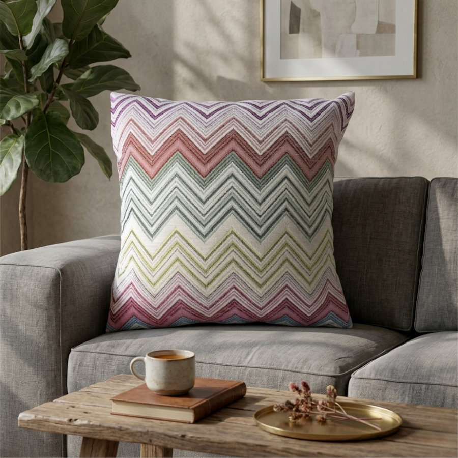Coussin à motif zigzag coloré