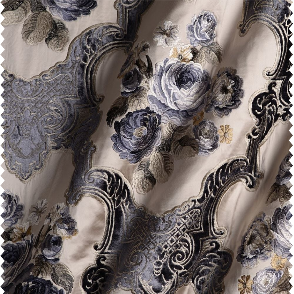 Tissu à rideaux et d'ameublement à broderie appliquée sur satin