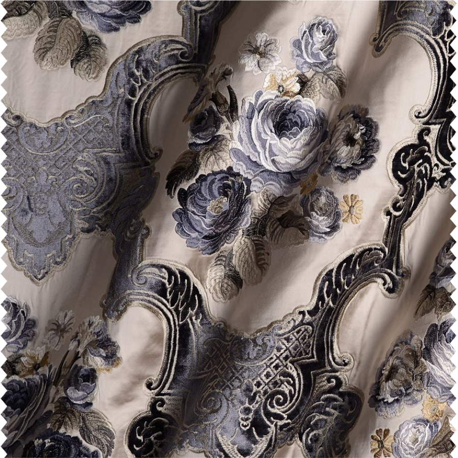 Tissu à rideaux et d'ameublement à broderie appliquée sur satin
