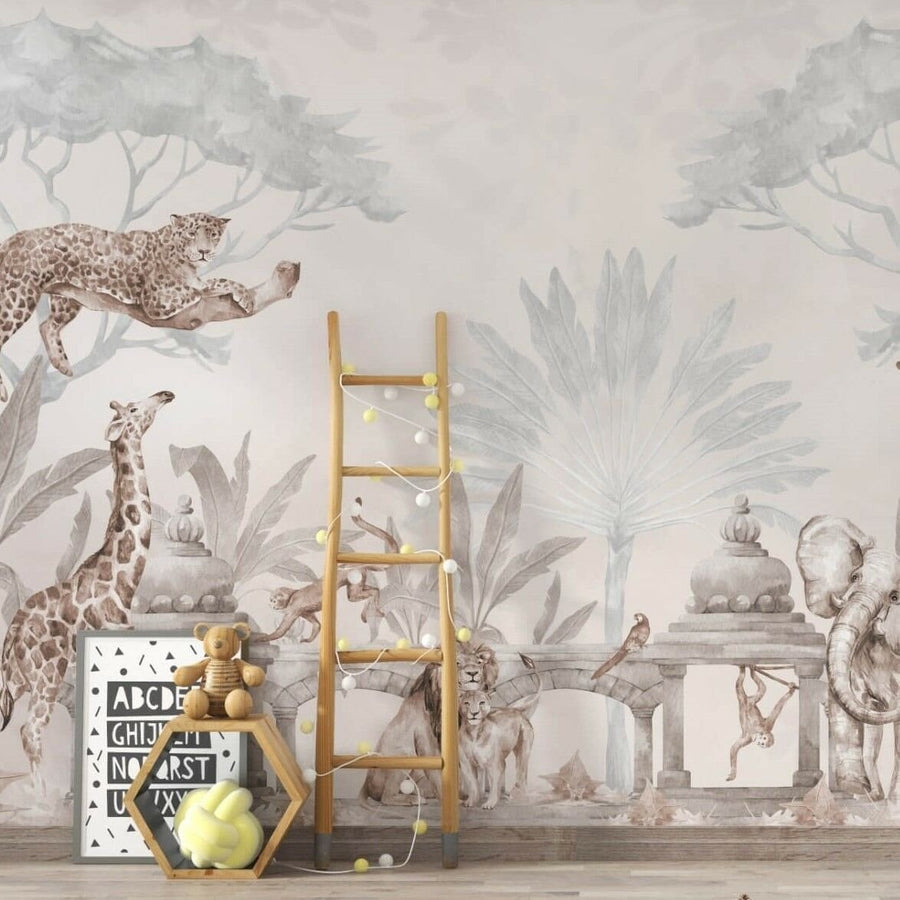 Papier peint animaux exotiques aux tons sépia