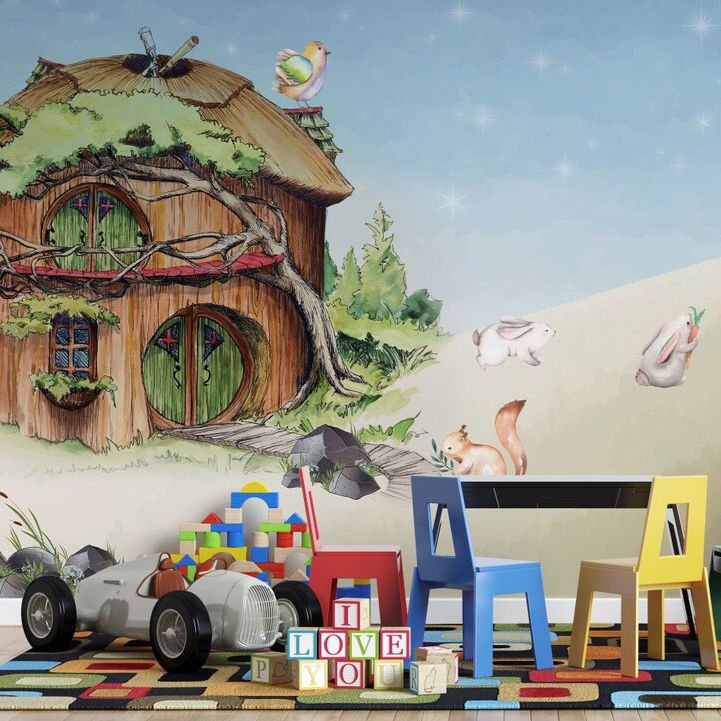 Papier peint Uva cabane dans l'arbre et famille d'oursons Teddy