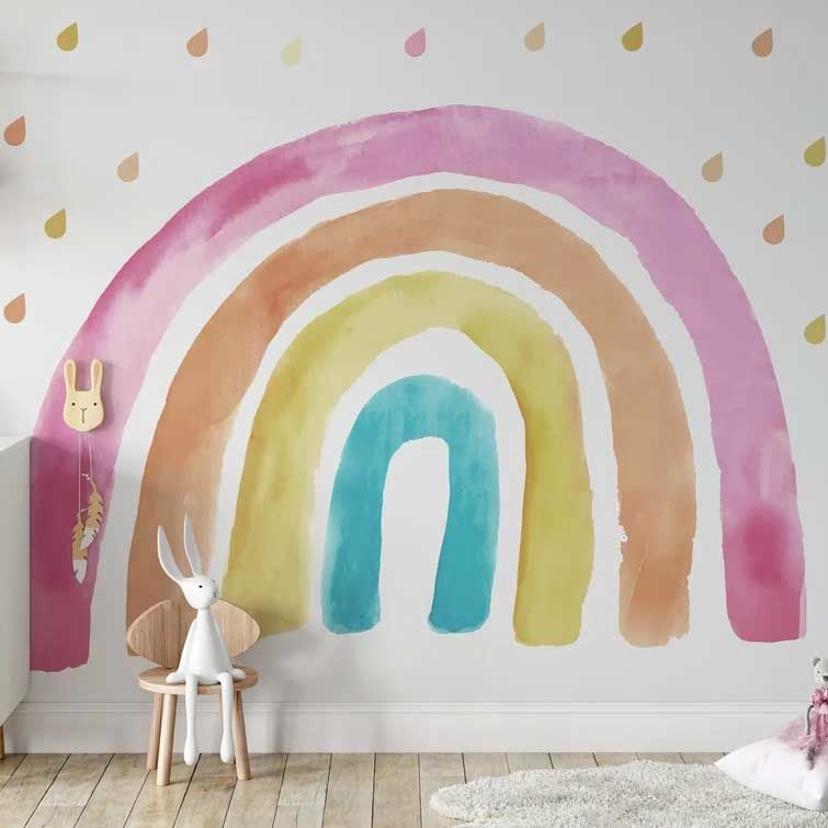 Papier peint Uva arc-en-ciel et gouttes de pluie à effet aquarelle
