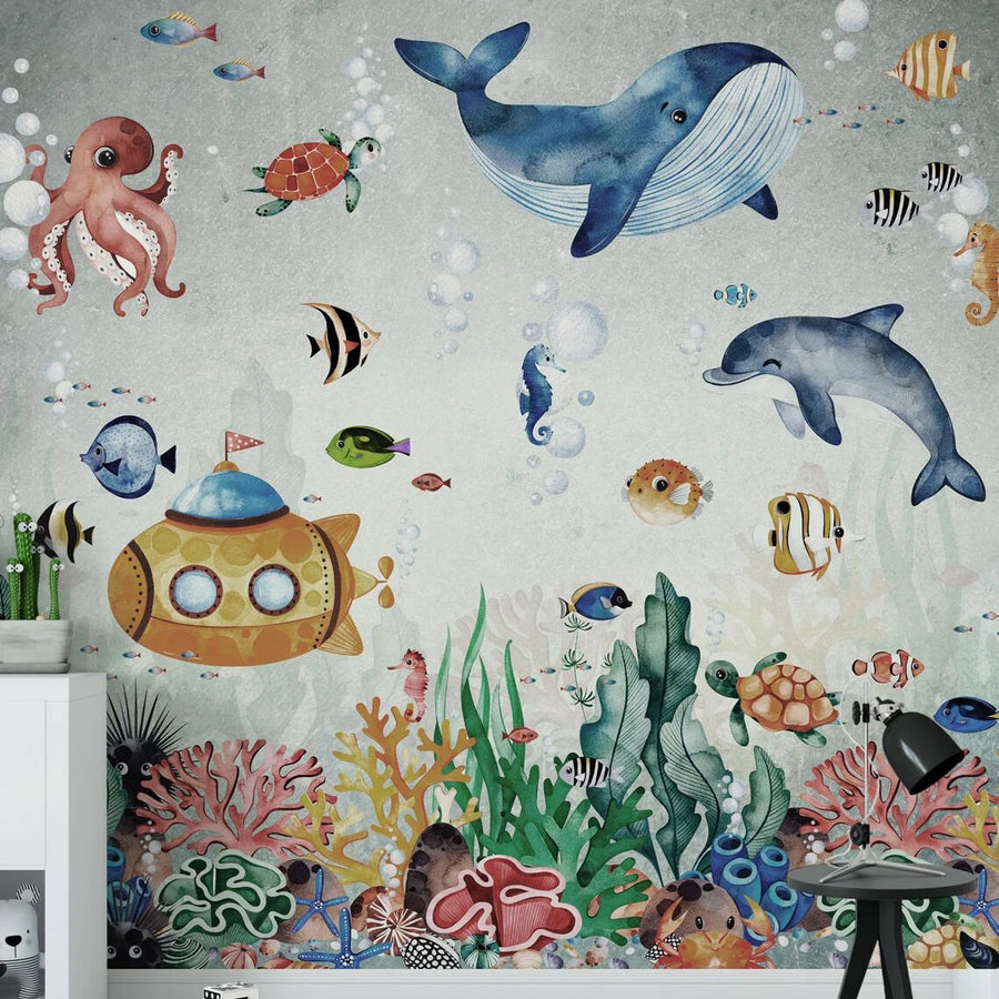 Papier peint Uva sous-marin, baleines et pieuvre
