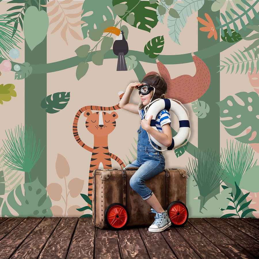 Papier peint animaux, arbres et plantes de la forêt tropicale