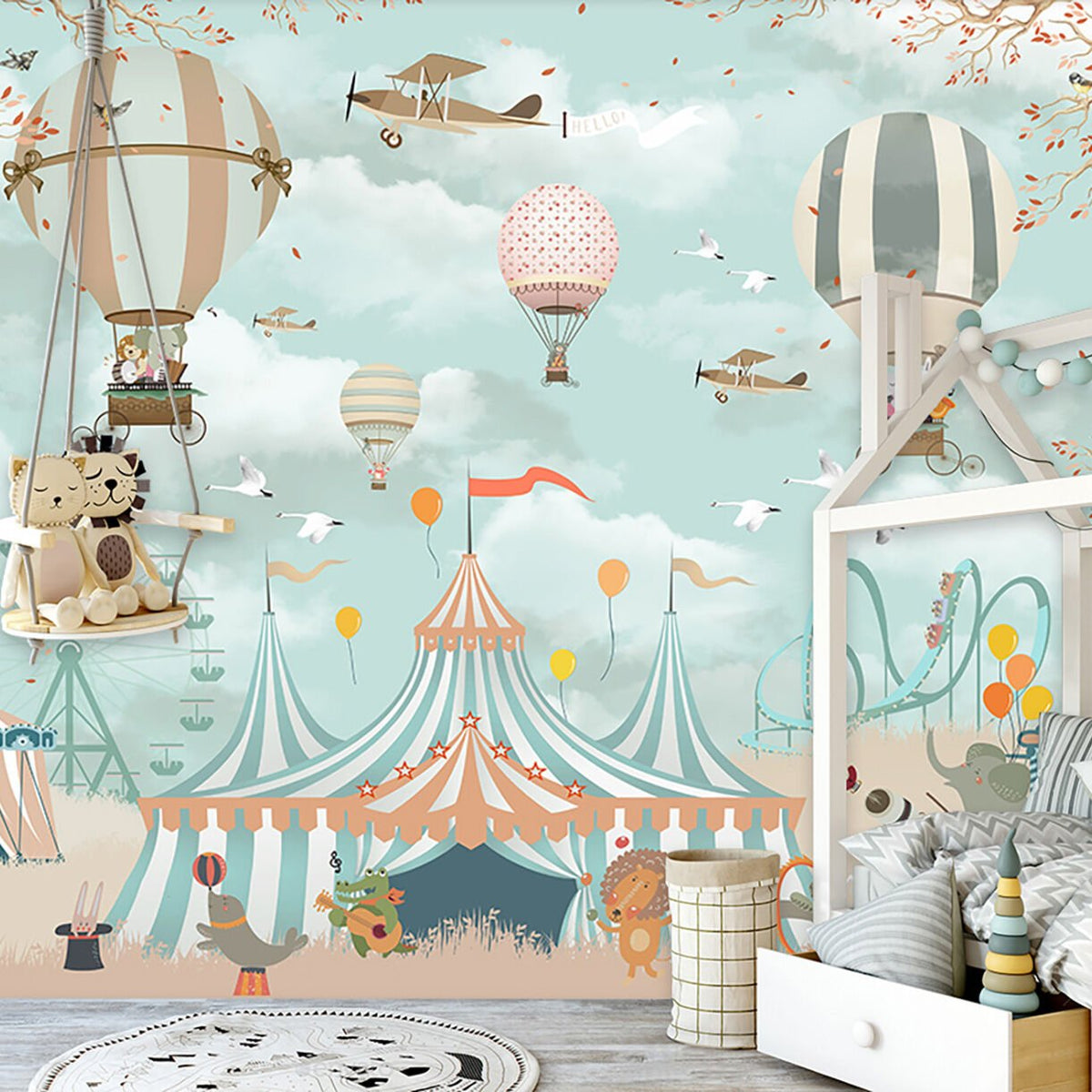 Papier peint cirque et montgolfières