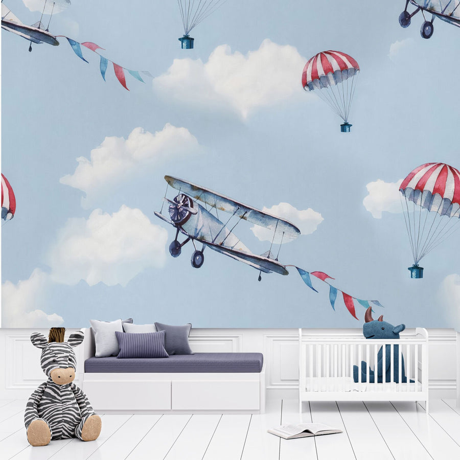 Papier peint planeurs et parachutes de la chambre d'enfant, série Ömer