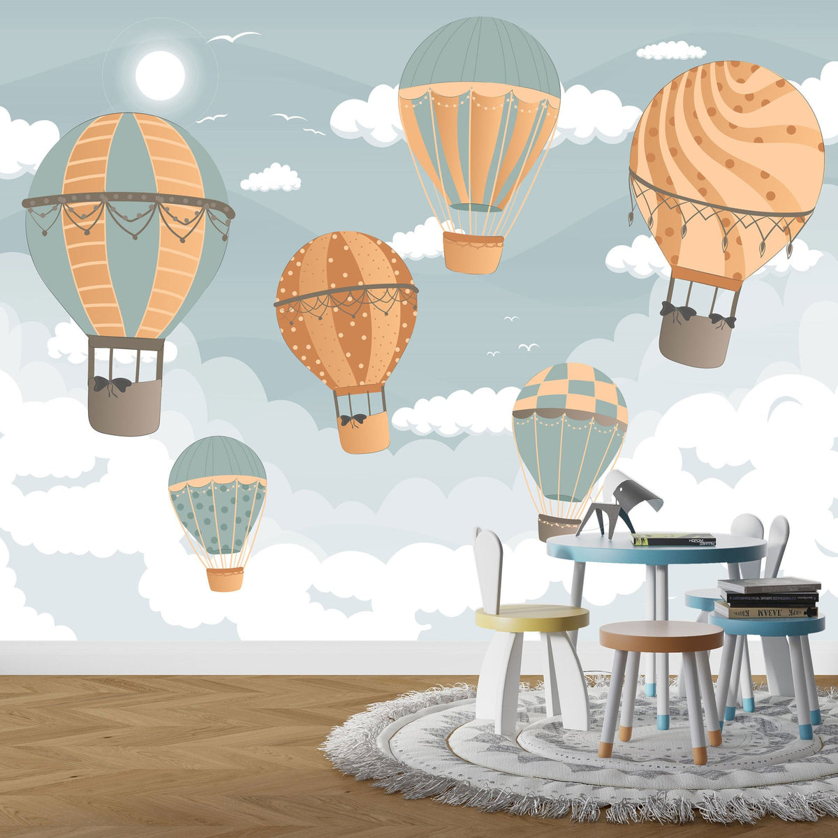 Papier peint chambre d'enfant et d'adolescent parachutes colorés