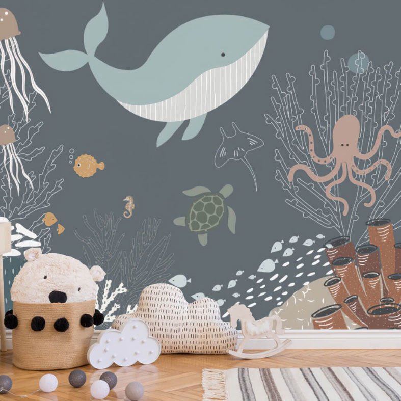 Papier peint baleine et animaux marins adorables