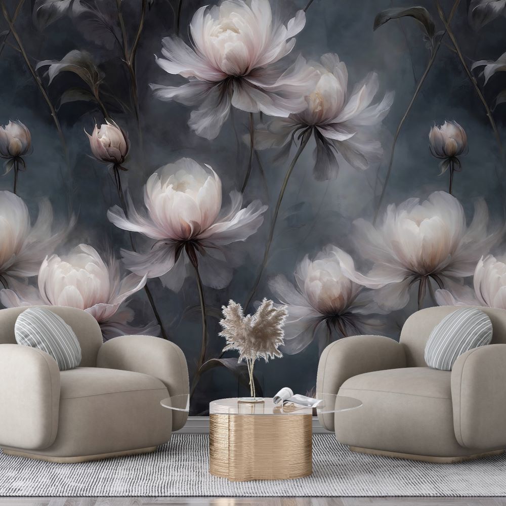 Papier peint feuilles volantes et fleurs exclusives