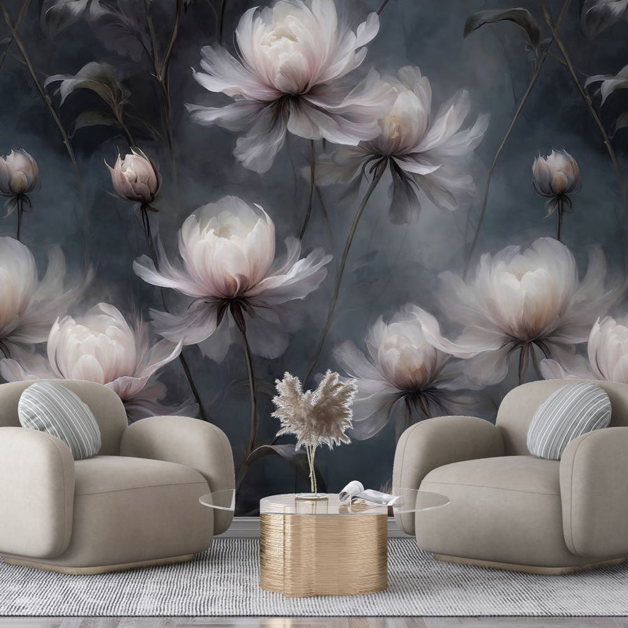 Papier peint feuilles volantes et fleurs exclusives