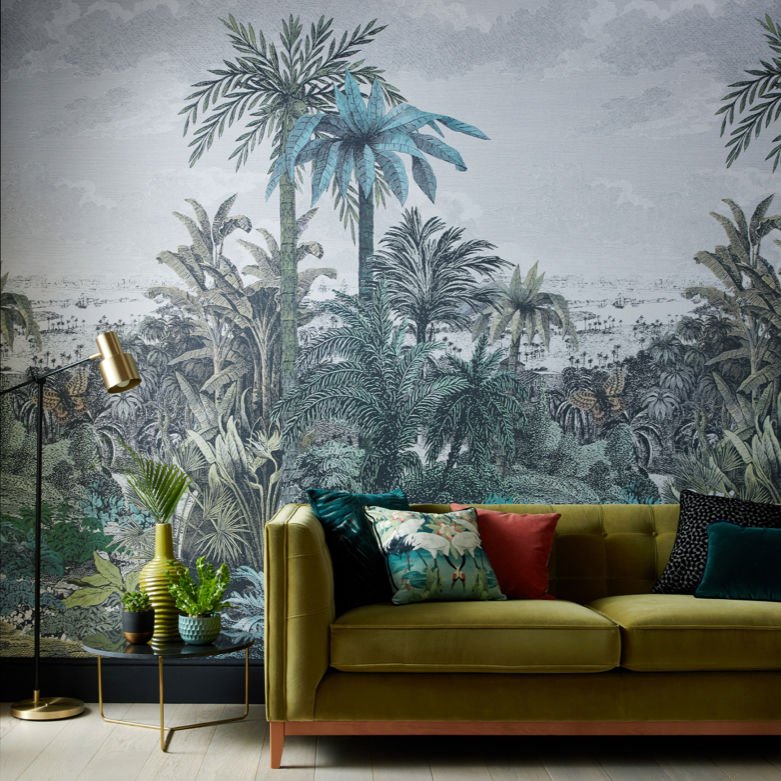 Papier peint forêt tropicale et palmier bleu