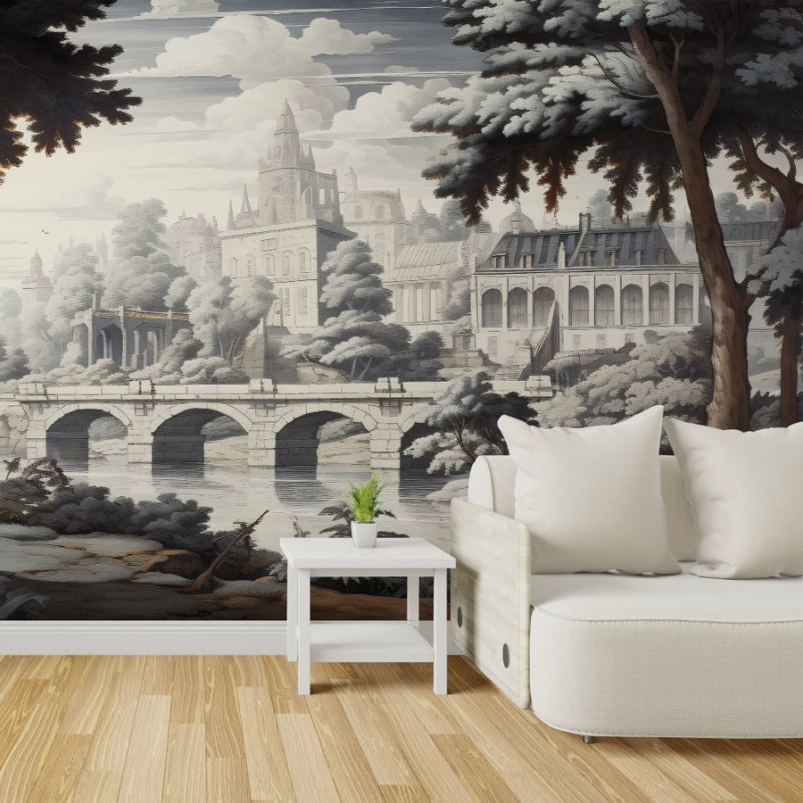 Papier peint pont et arbres d'autrefois