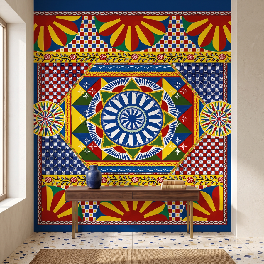 Papier peint panoramique Dolce Gabbana soleil coloré à motif géométrique