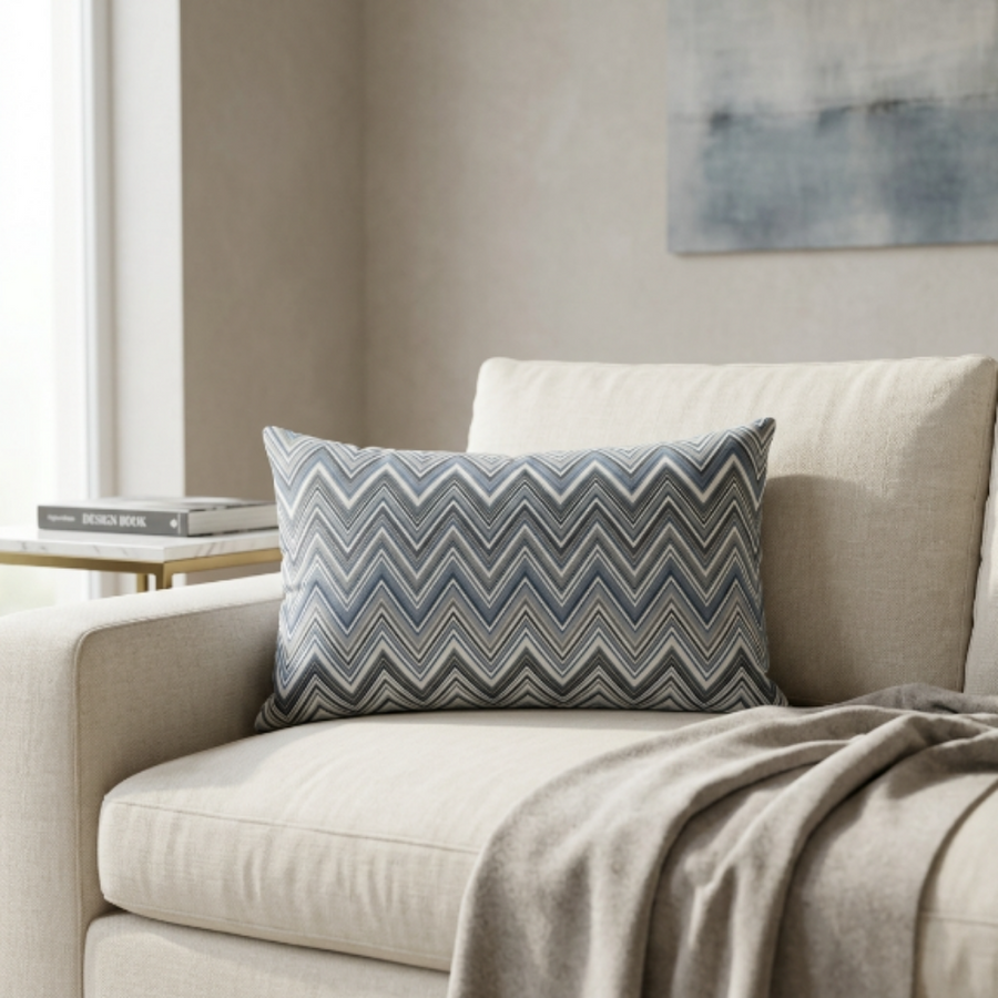 Coussin de dos à motif zigzag bleu
