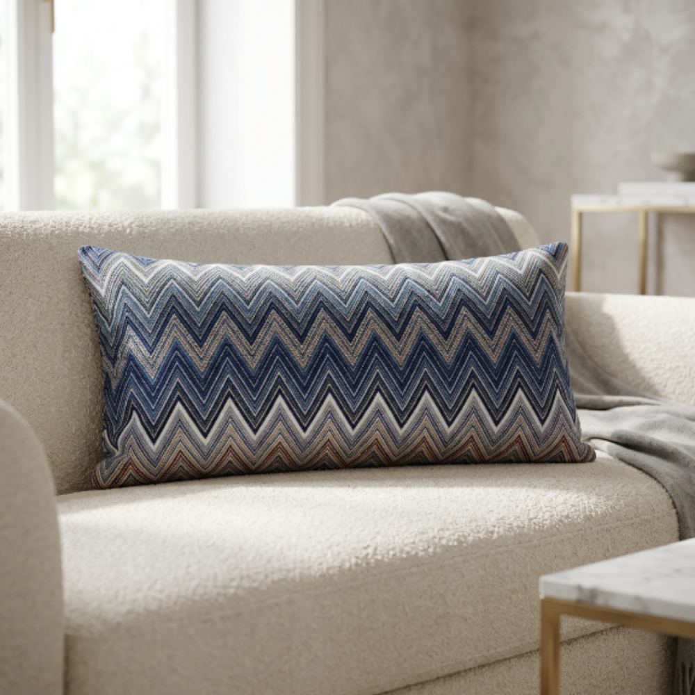 Coussin de dos à motif zigzag bleu
