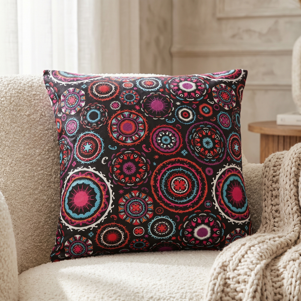 Coussin décoratif coloré à motif mandala ethnique