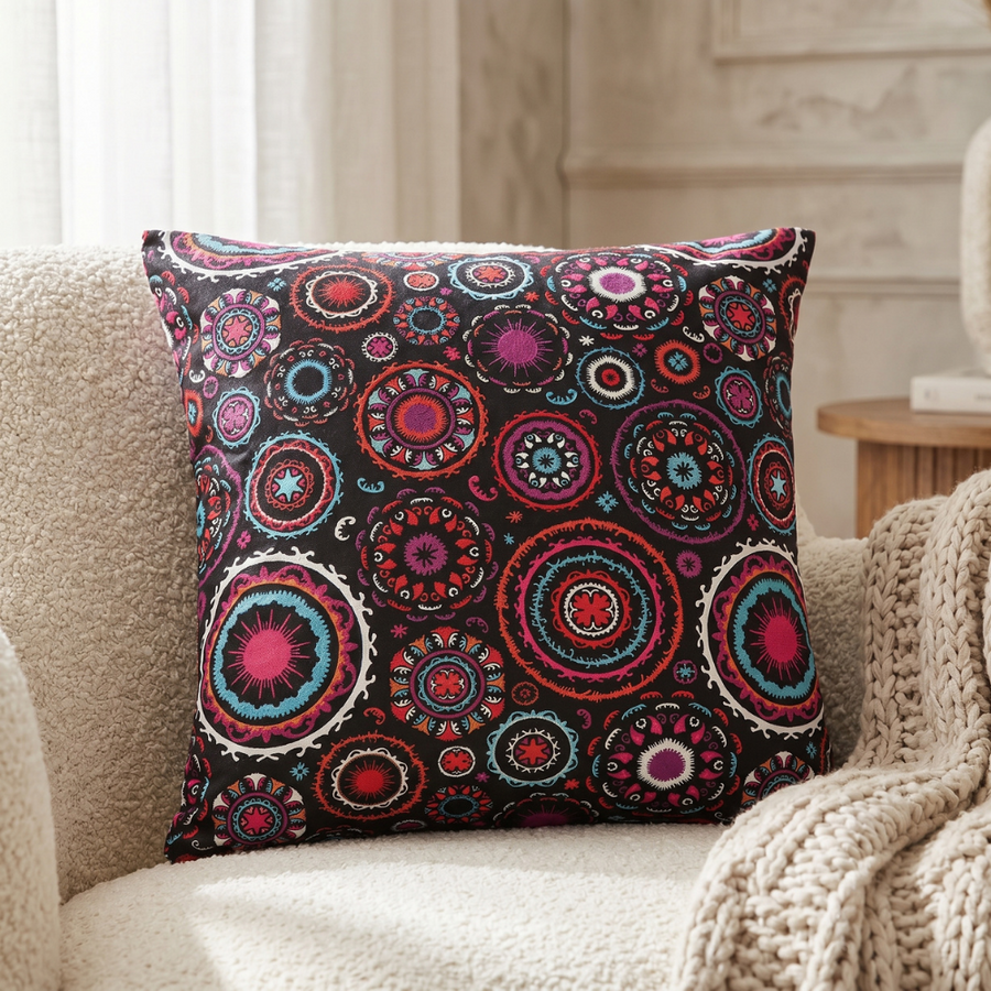 Coussin décoratif coloré à motif mandala ethnique