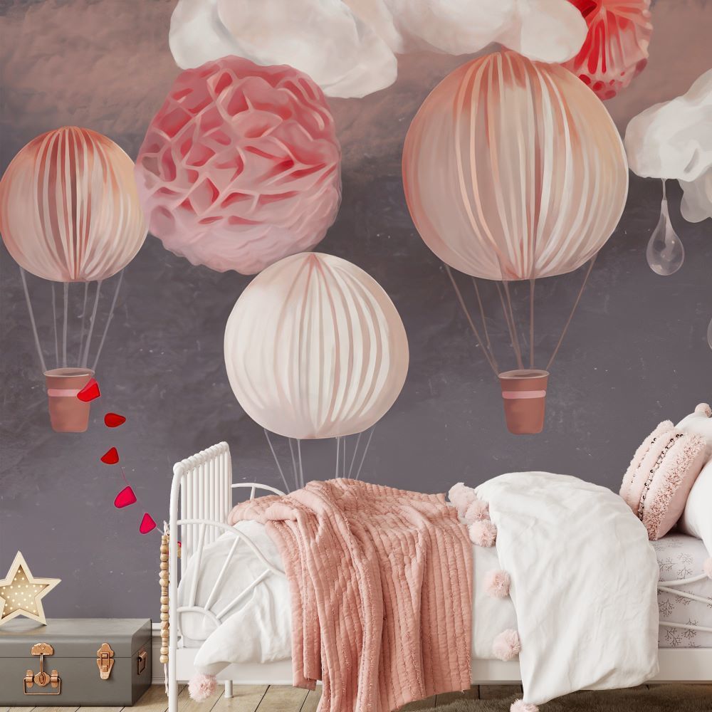Papier peint montgolfières en tissu satiné