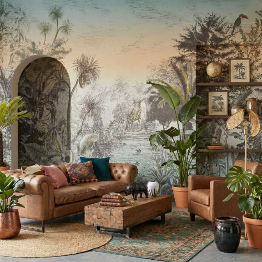 Panneau mural Eijfinger couple de girafes dans la forêt tropicale