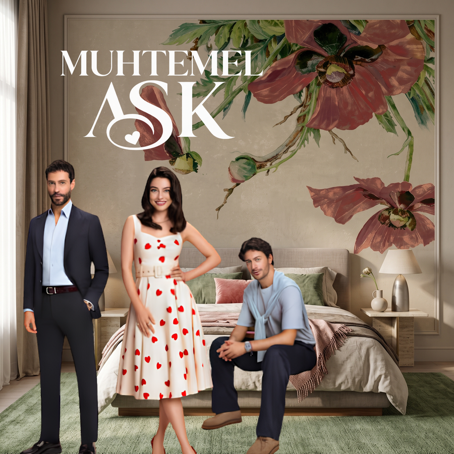 Papier peint fleurs bordeaux nostalgiques, série Muhtemel Aşk