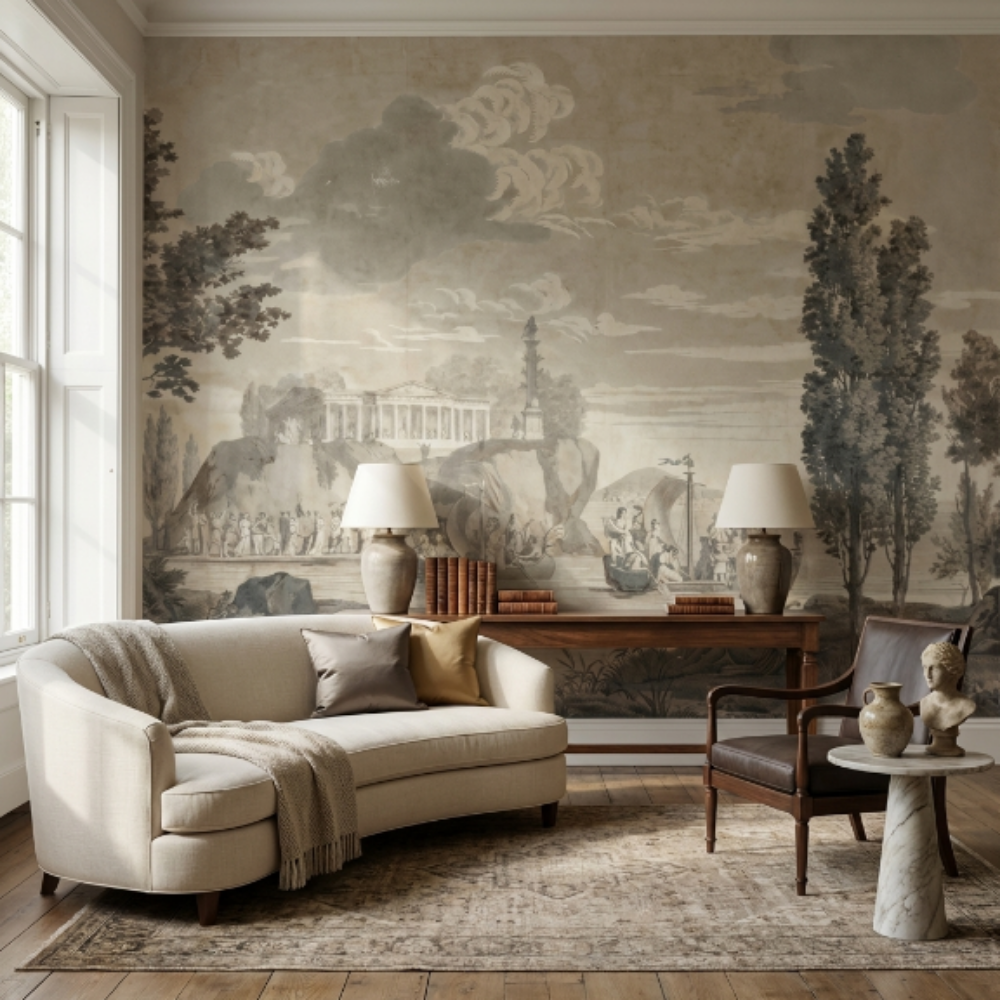 Papier peint Uva navires antiques et paysage de forêt