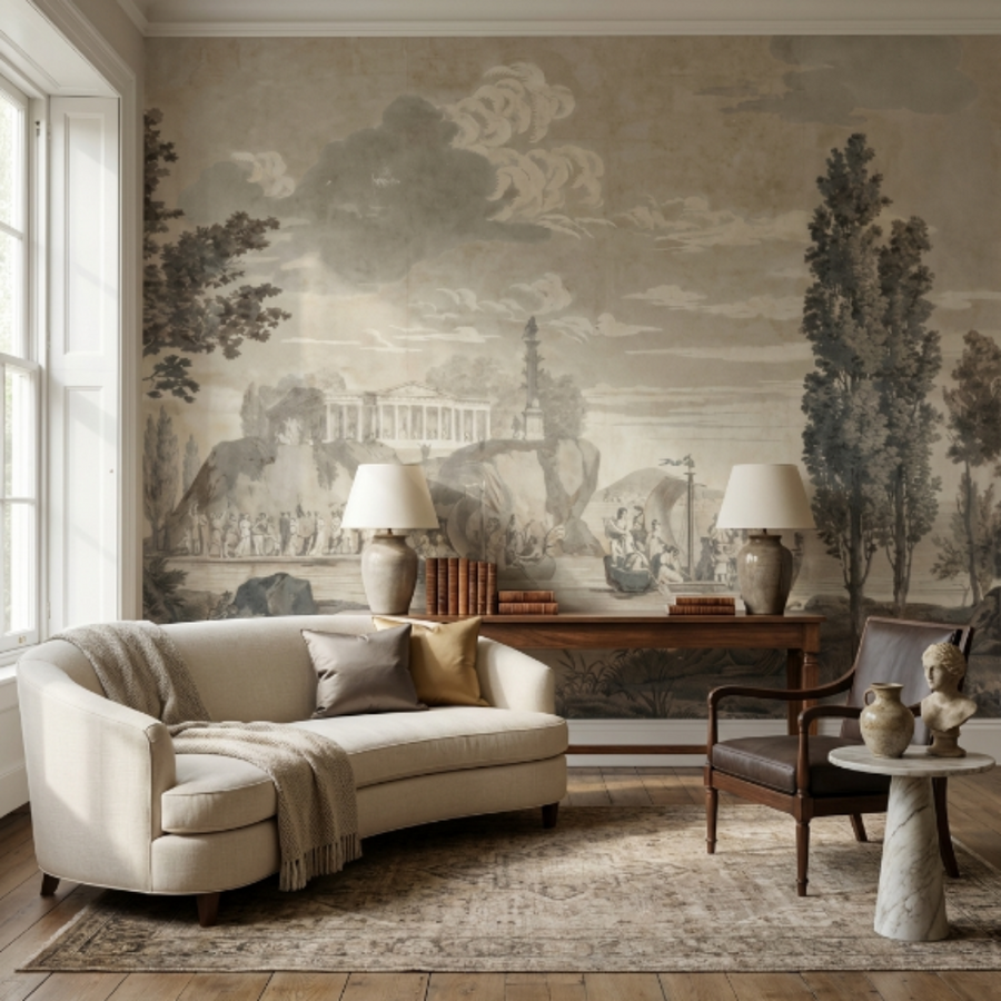 Papier peint Uva navires antiques et paysage de forêt