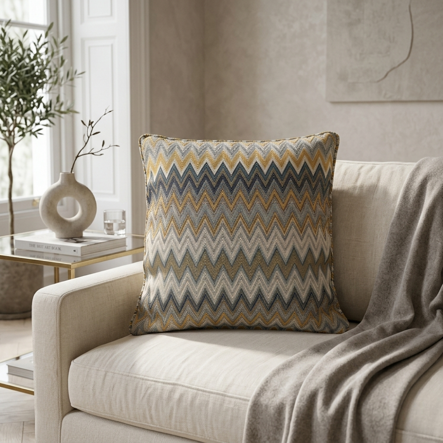 Coussin décoratif tissé à motif zigzag