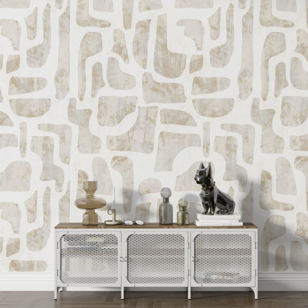 Papier peint motifs géométriques crème et brun