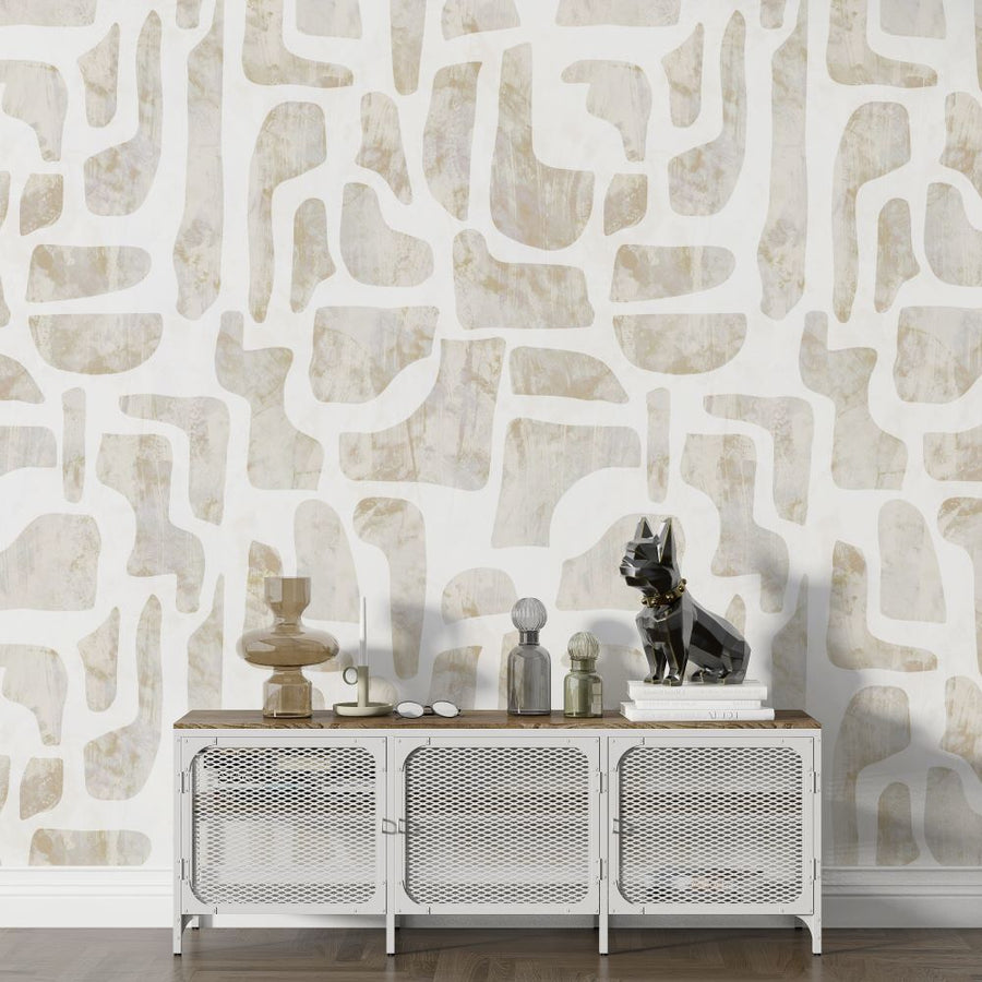 Papier peint motifs géométriques crème et brun