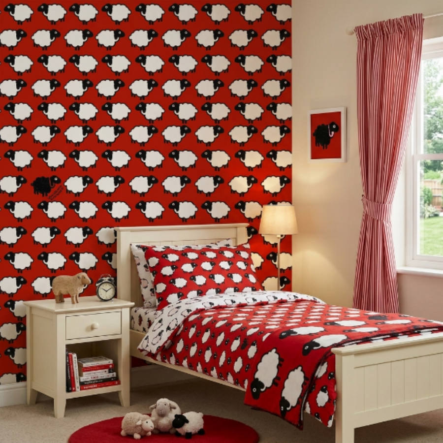 Papier peint Enriquezland Pecorelle agneaux rouges
