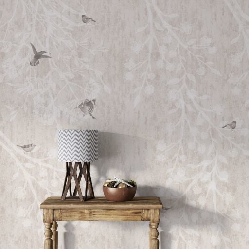 Papier peint petits moineaux sur des fleurs douces