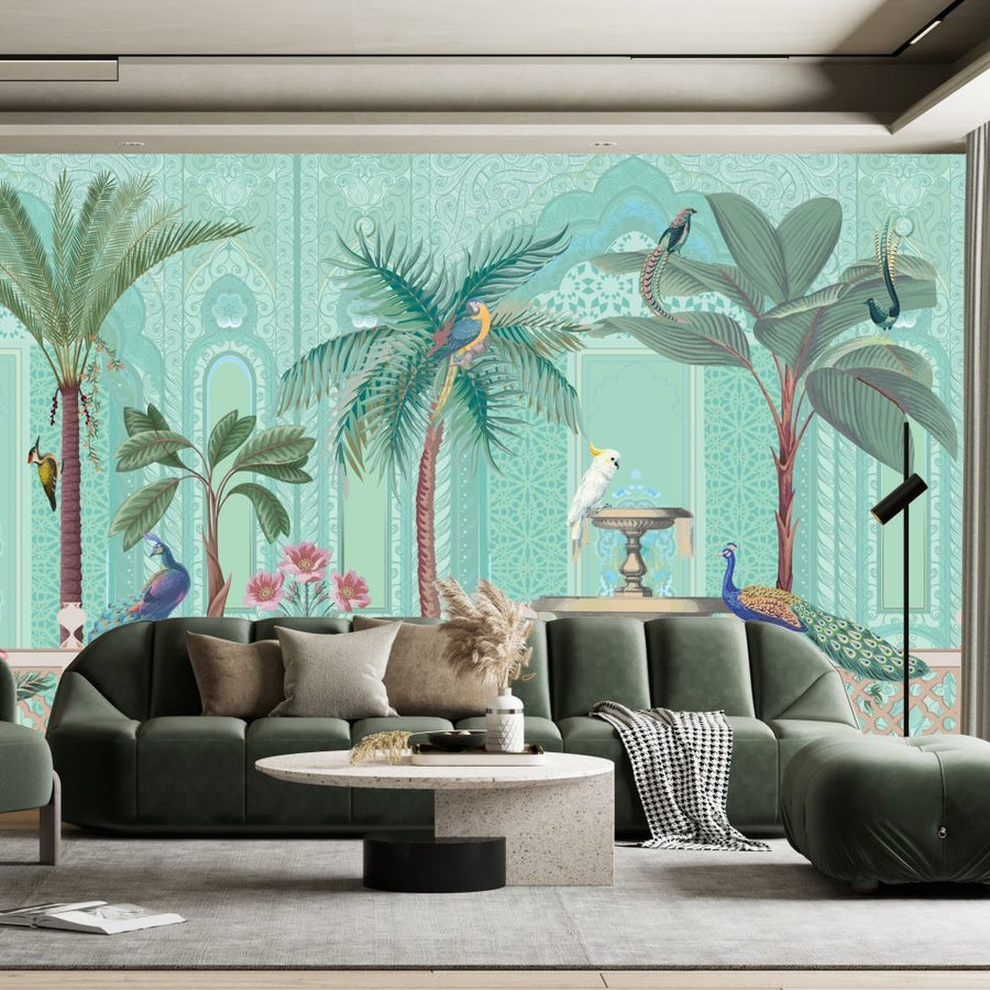 Papier peint oiseaux tropicaux dans le jardin du palais