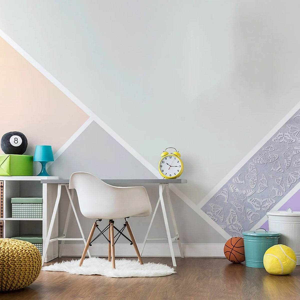 Papier peint dessin géométrique aux couleurs douces