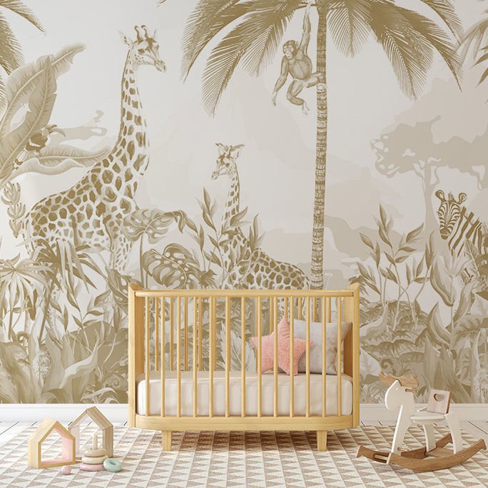 Papier peint sépia girafe mère et petit