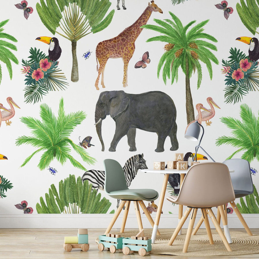 Papier peint Uva animaux tropicaux à effet aquarelle