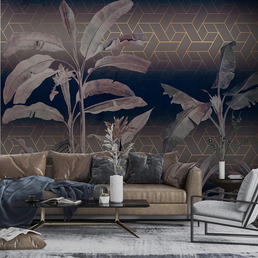 Papier peint arbres tropicaux aux tons brun foncé
