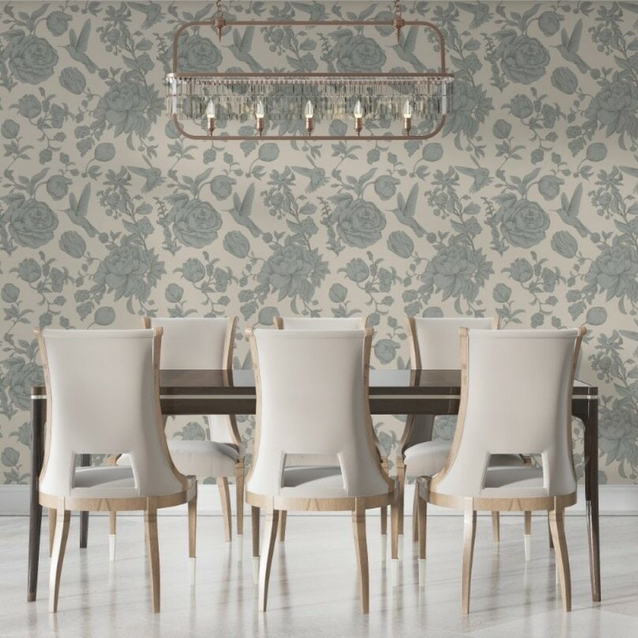 Papier peint roses beige et gris pour salon, série Aile
