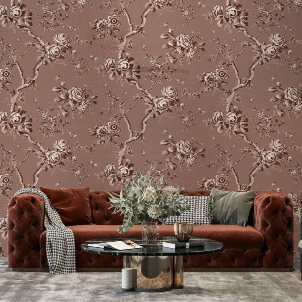 Papier peint roses vieux rose, série Aile