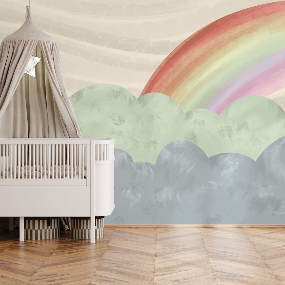Papier peint arc-en-ciel aux tons pastel dans les nuages
