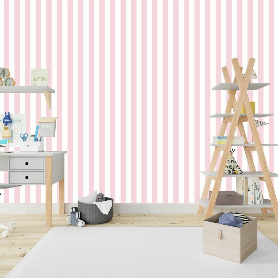 Papier peint chambre d'enfant frise rayée rose et blanche, série Yargı