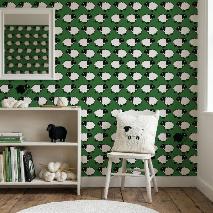 Papier peint Enriquezland Pecorelle agneaux verts
